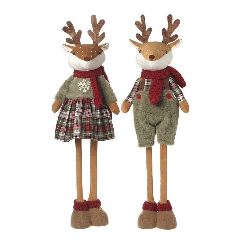 Tall Deer Couple in Green & Red Tartan