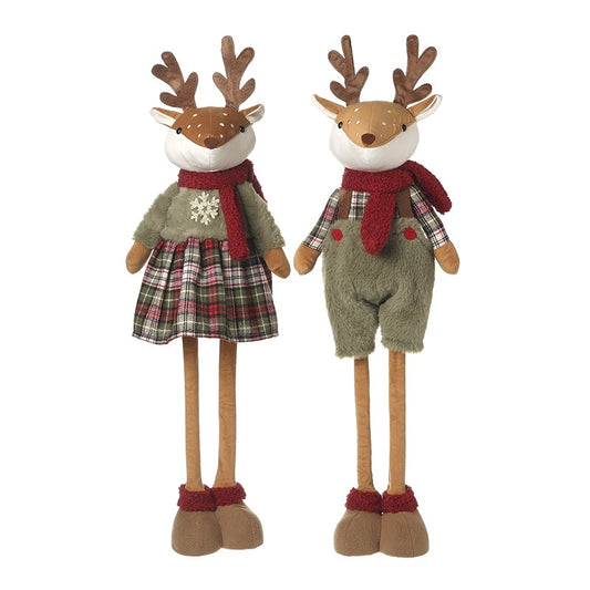 Tall Deer Couple in Green & Red Tartan