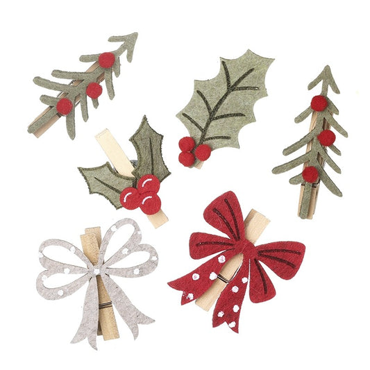 Felt Bows & Holly Peg Christmas Set