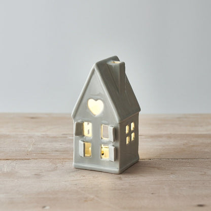 Dainty House T-Light Holder, Grey/White