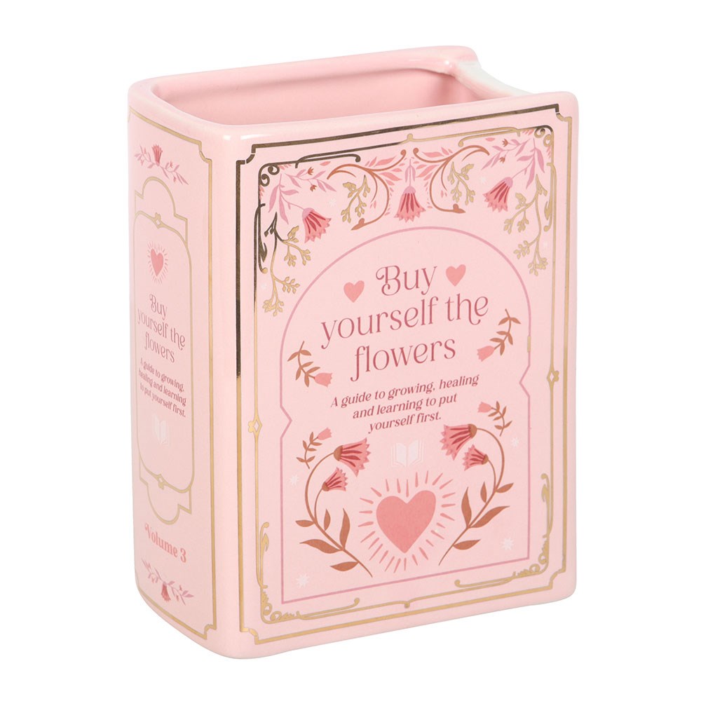 Literary Book Shaped Vase Pink/Green/White
