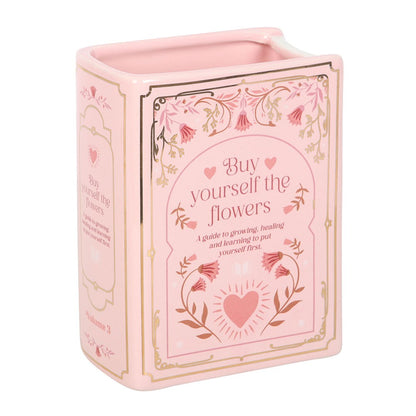 Literary Book Shaped Vase Pink/Green/White