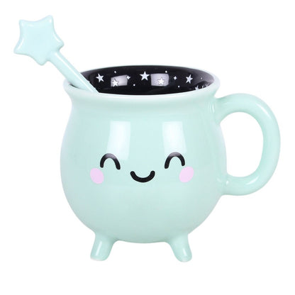 Mint Green Cauldron Mug With Wand Stirrer