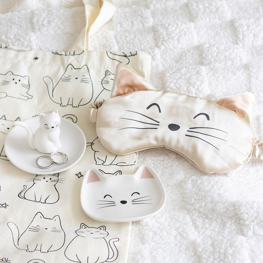 Sitting White Cat Face Trinket Dish