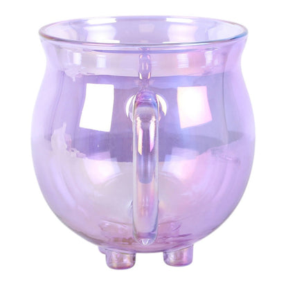 Purple Double Walled Glass Cauldron Mug with Spoon