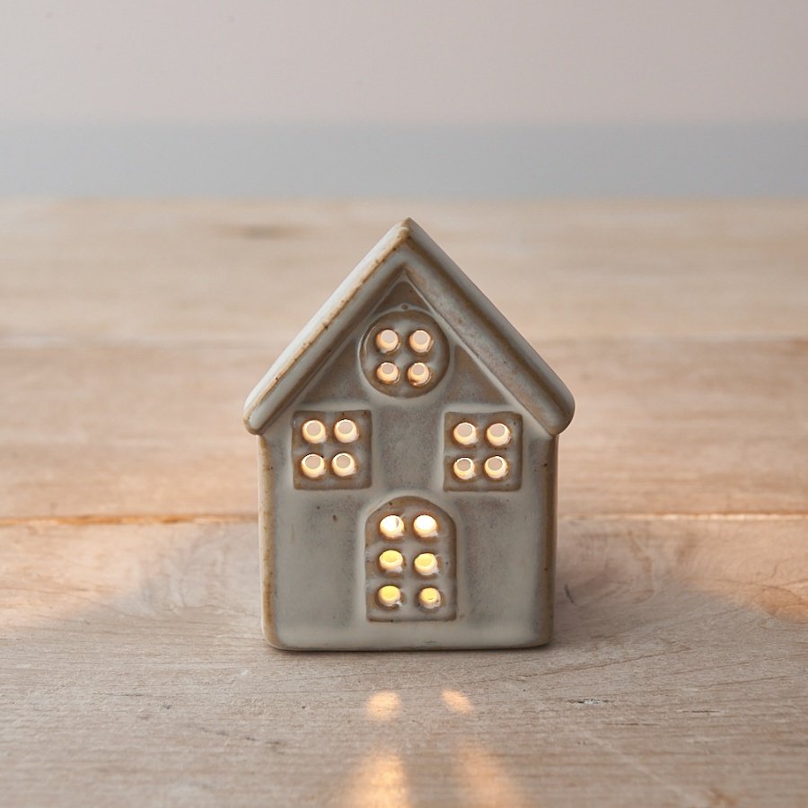 Ceramic T-Light House, 8.5Cm
