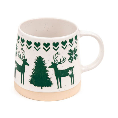 Green Reindeer Tapered Stoneware Mug