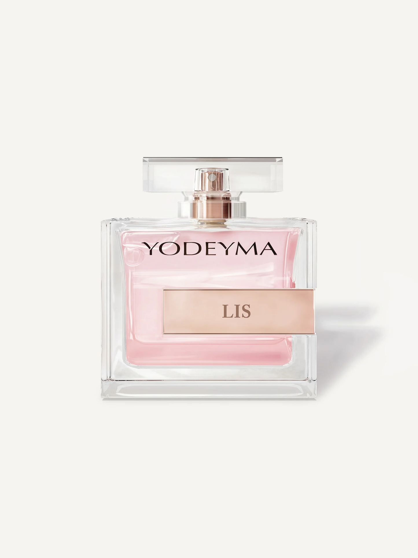 YODEYMA perfume bottle with pink liquid on a white background