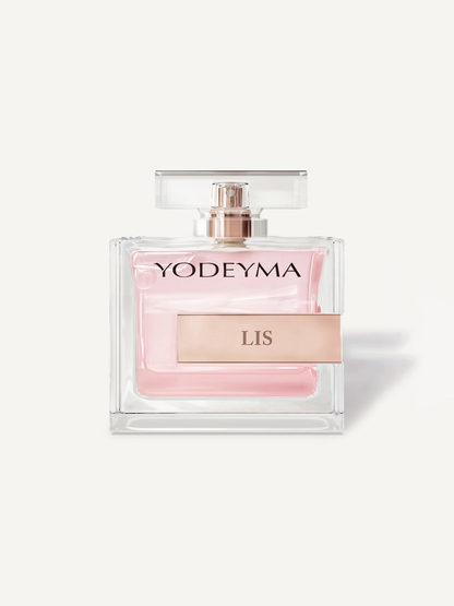 YODEYMA perfume bottle with pink liquid on a white background