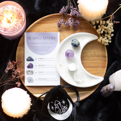 Stress Healing Crystal Set With Moon Trinket Dish