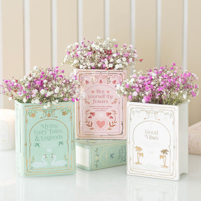 Literary Book Shaped Vase Pink/Green/White