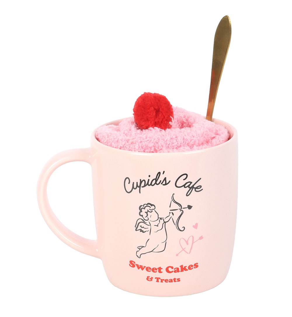 Cupid's Cafe Mug, Spoon And Socks Set