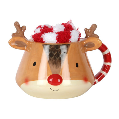 Christmas Reindeer Mug and Socks Set