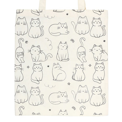 White Cat Print Polycotton Tote Bag