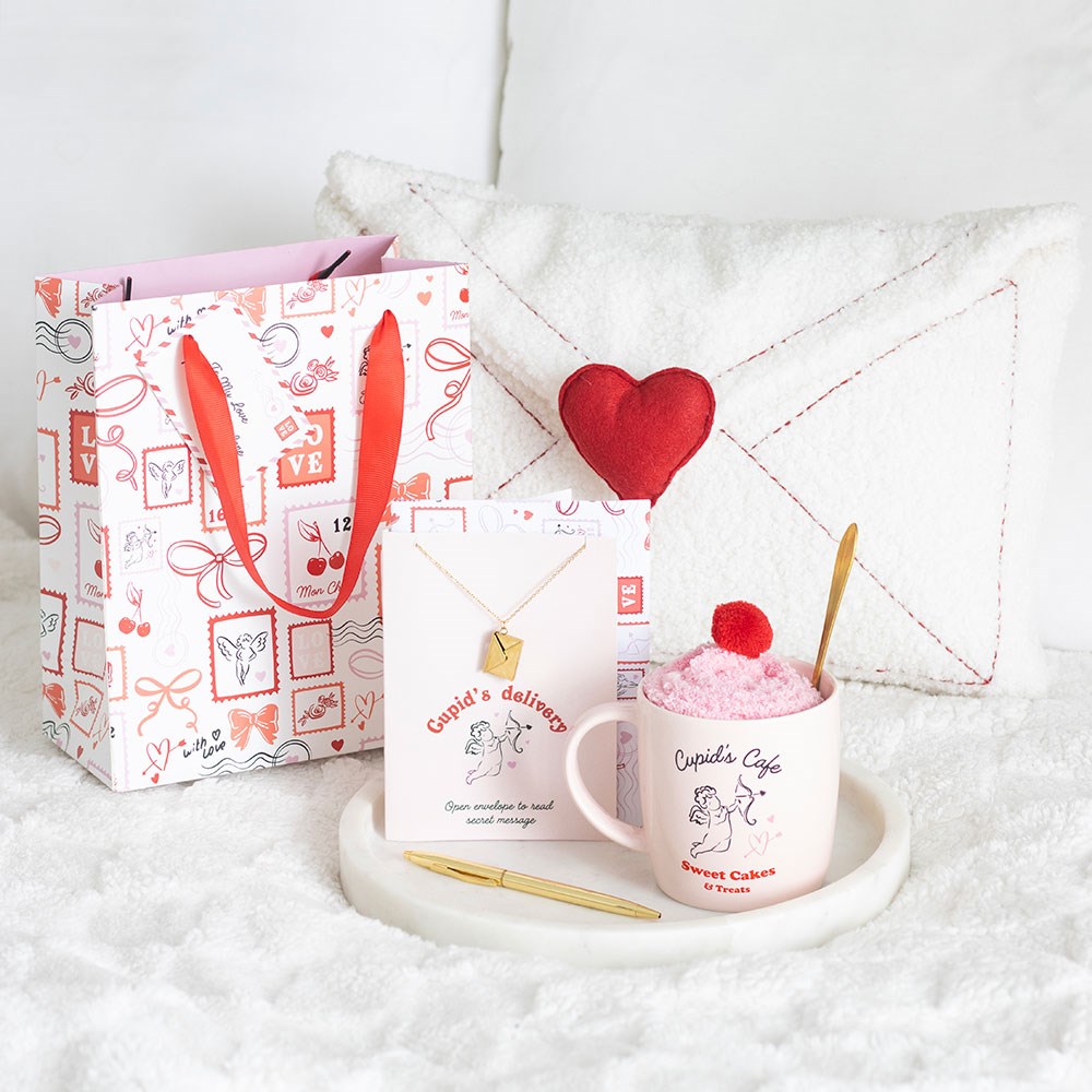 Cupid's Cafe Mug, Spoon And Socks Set