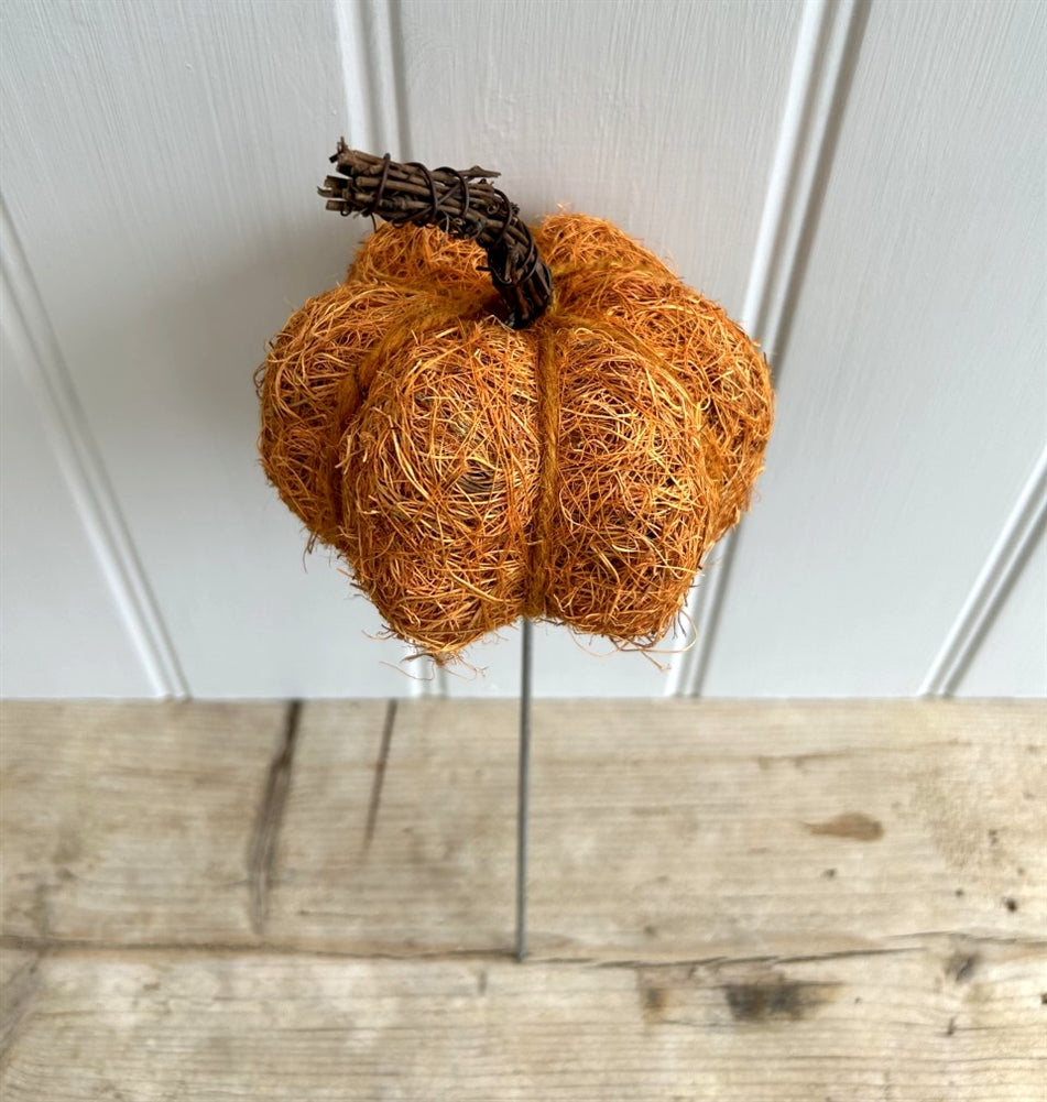 Large Decorative Rattan Pumpkin on Metal Spike