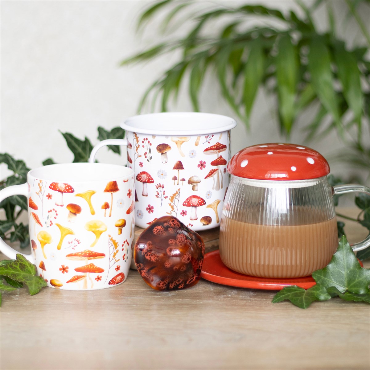 Tasse champignon grise avec couvercle 