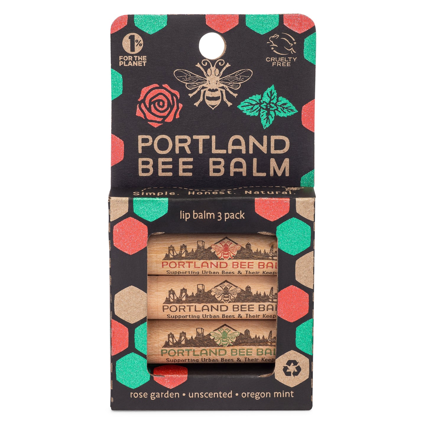 Assortiment de 3 baumes d'abeilles Portland (menthe de l'Oregon, roseraie, non parfumé)