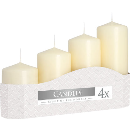 Assorted Set of 4 Pillar Candles 50mm (11/16/22/33H) - Ivory