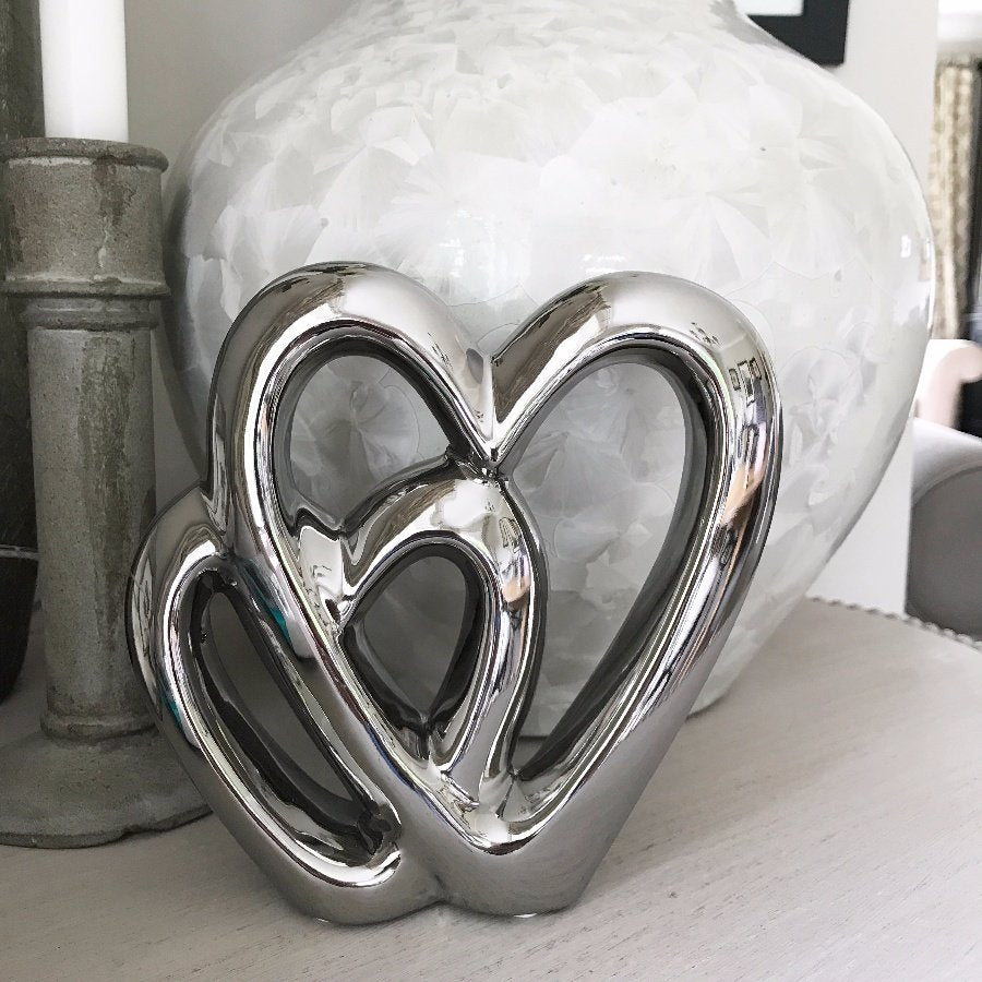 Silver Double Heart Ornament