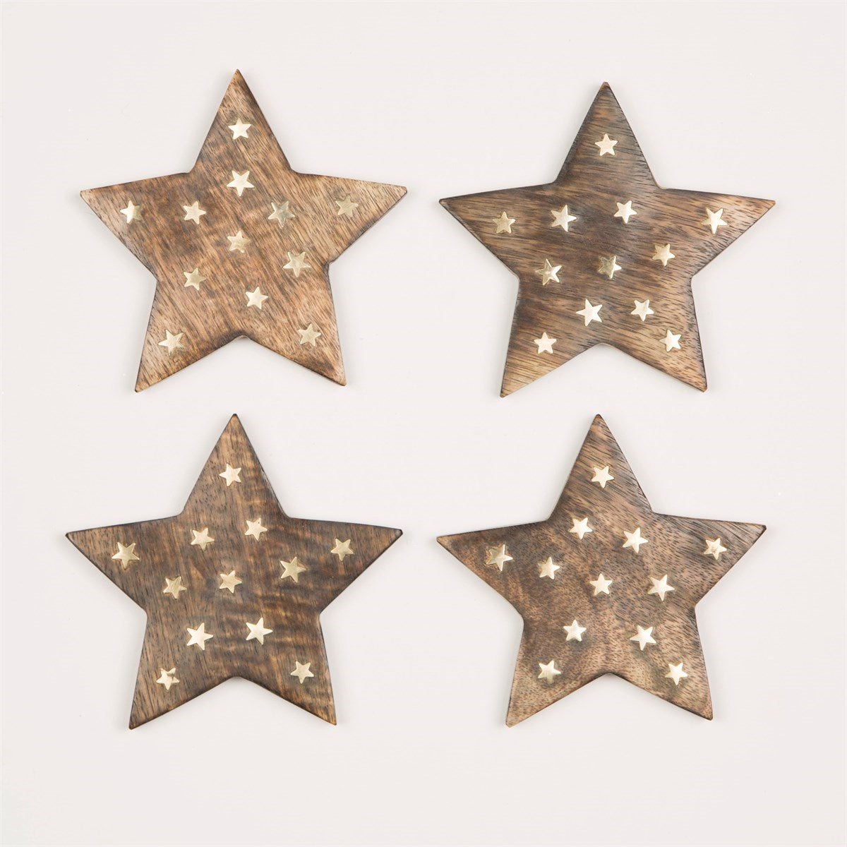 Sous-verres étoiles en bois avec incrustations en laiton - Ensemble de 4 