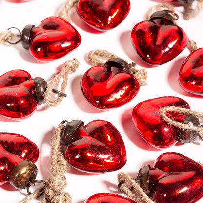 Mini Red Glass Heart Decorations