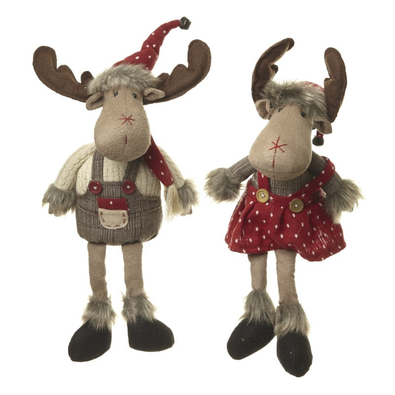 Fabric Long Leg Sitting Boy or Girl Moose - Christmas