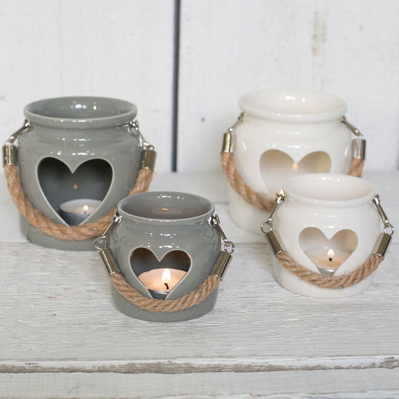 Porcelain Tea Light Holders with Rope Handles