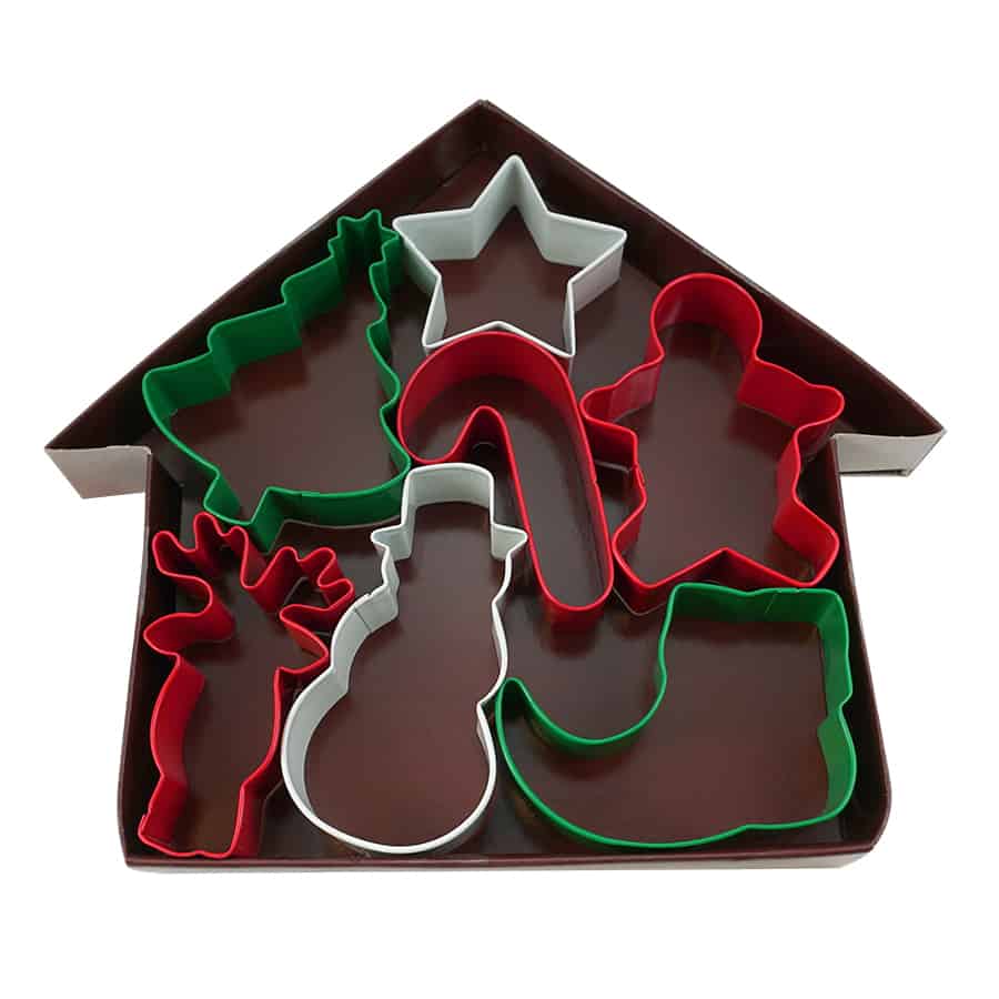 Christmas Color Cookie Cutters 7 PC Set in G/B House Package