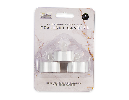 LED Tealights - 3 Pack Realistic Flickering Battery Operated